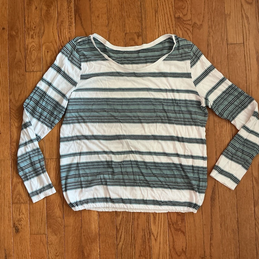 Women's Loft Top Size XL Green/Black/White Stripe Long Sleeves
